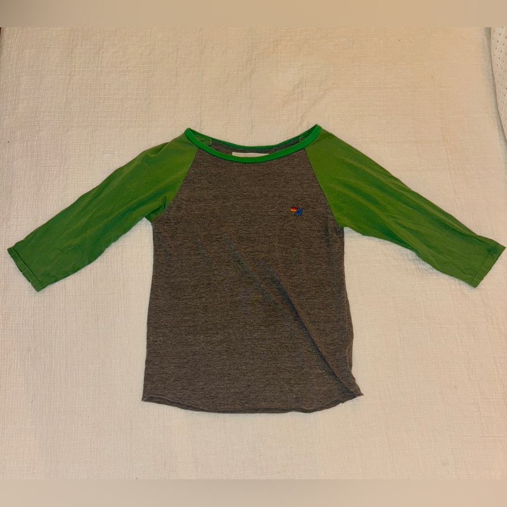 VERY RARE! Aviator Nation Baseball Shirt 3/4 Sleeve, Green/Grey, Woman’s Size S